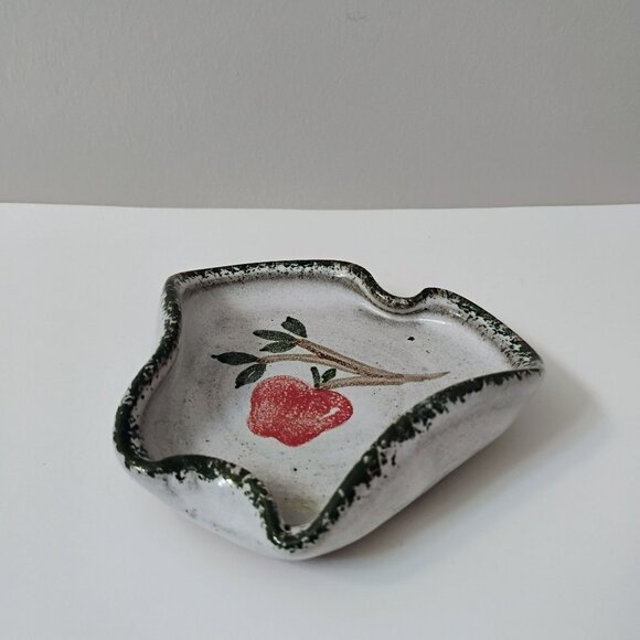 Owens Pottery Soap Dish, Seagrove NC, Ceramic Apple Leaf Trinket Tray, Vintage - Picture 2 of 7